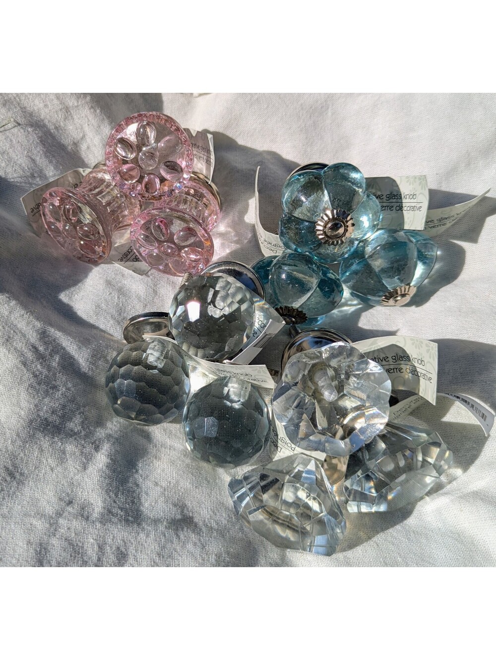 12 Vintage Style Glass Drawer Pulls, 4 Different Styles, 3 of Each Type